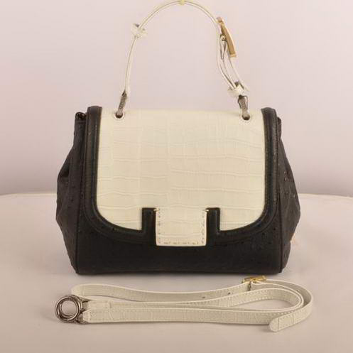 2548 Fendi Silvana Cocco pelle di struzzo Flap Bag 2548 White-Bla